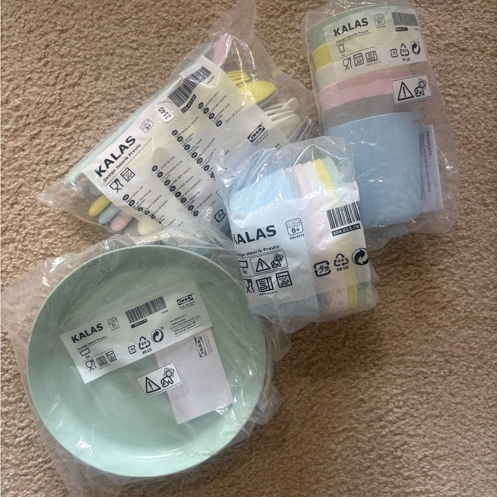 IKEA Pastel Mix Kids Party Plate, Bowl & Cup Set - Mint, Pink, Yellow, Blue NWT